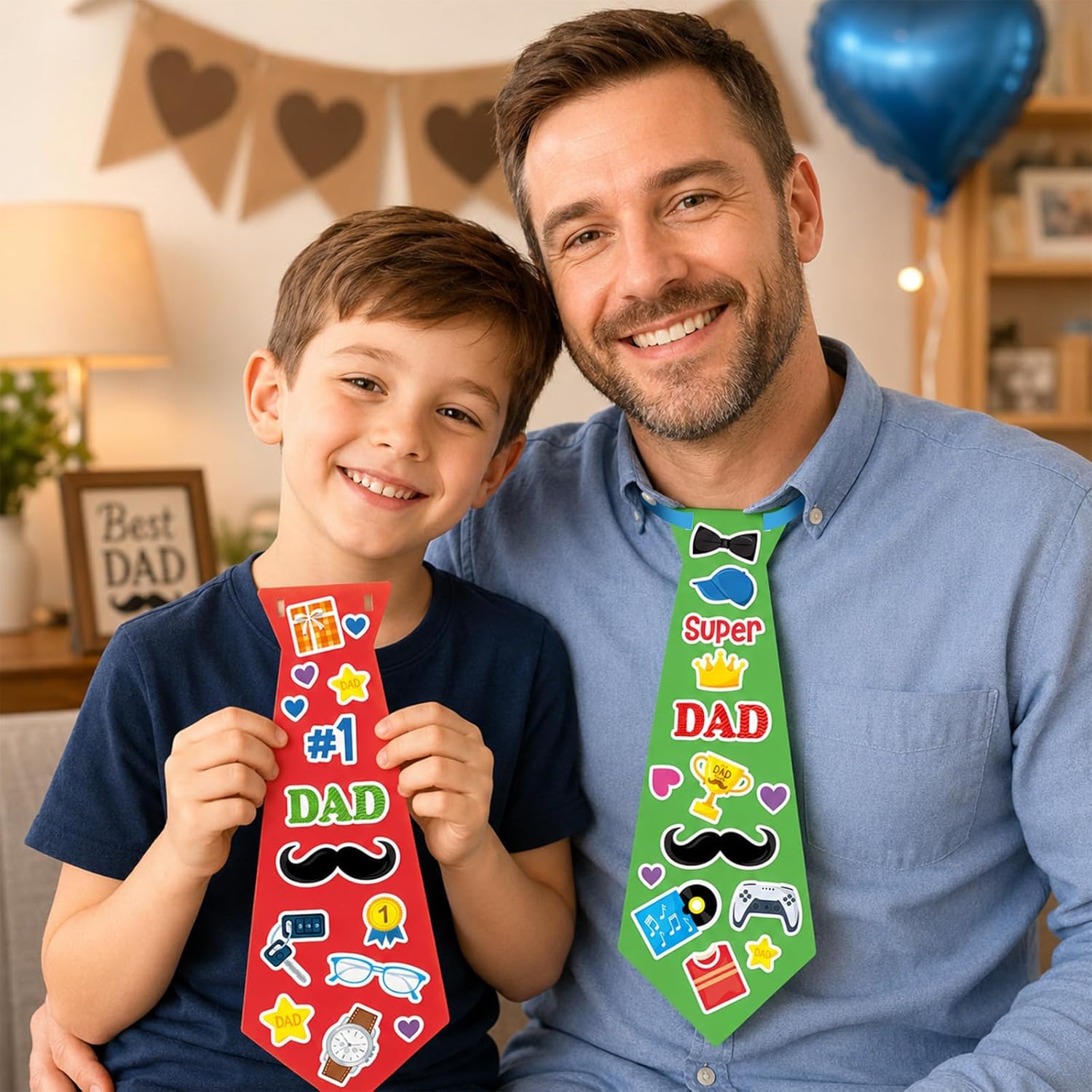 24 Set Father's Day Craft Kit for Kids Father's Tie Greeting Card with Stickers Best Dad Ever DIY Art Crafts Card