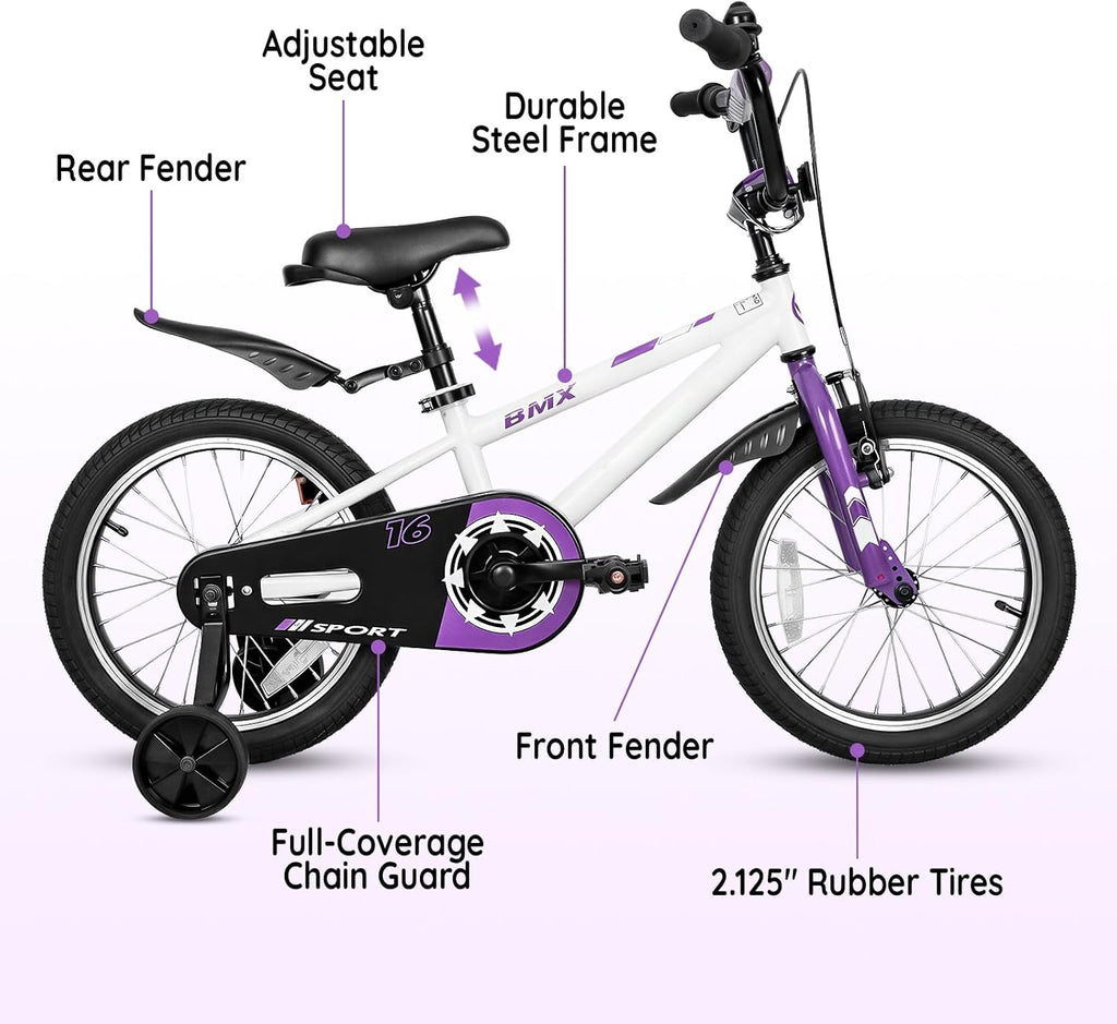 16 20 Inch Kids Bike BMX Style Child Tween Bicycle Rider Ages 4-12 | High Carbon Steel Frame, Adjustable Seat