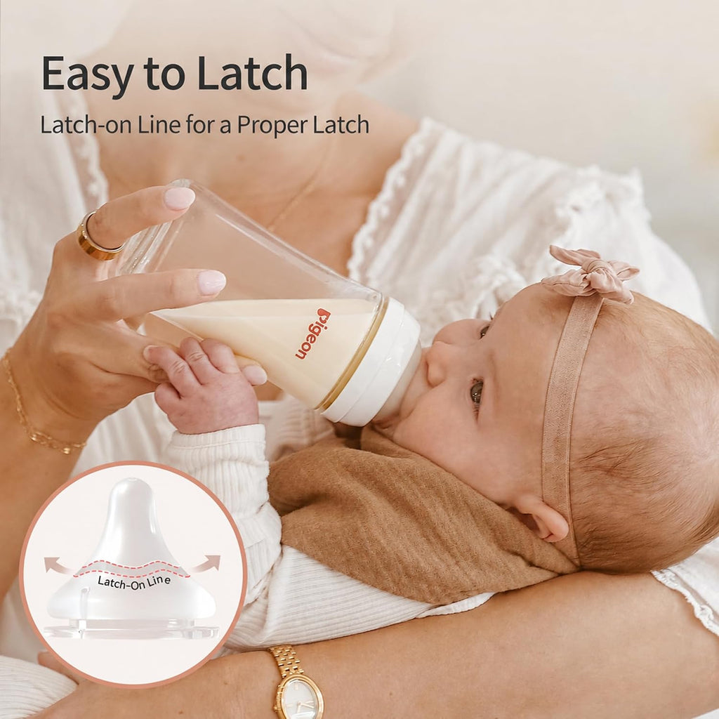 Pigeon Silicone Nipple (LL) with Latch-On Line, 9+ Months, 4 Count