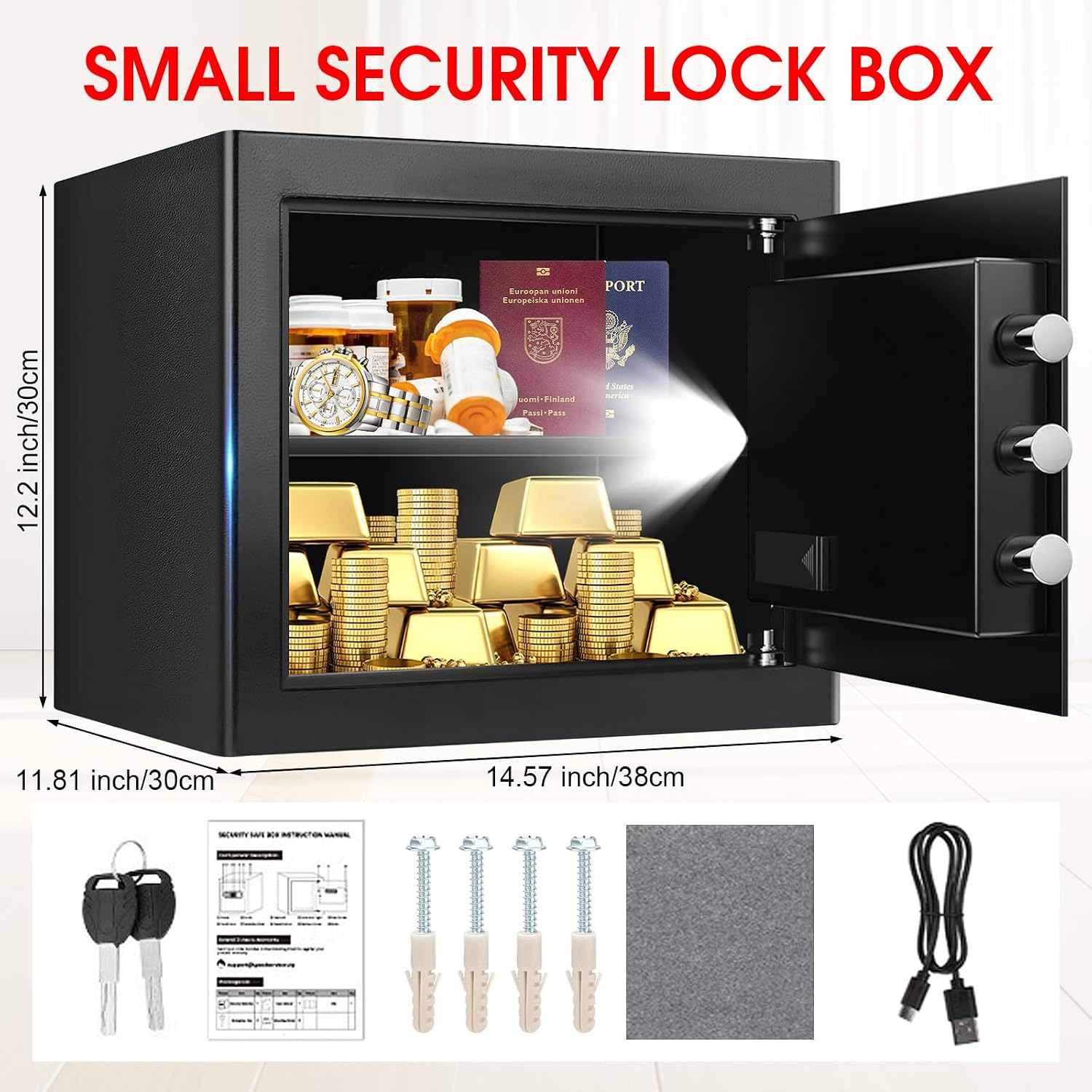 1.8 Cuft Safe Box Fireproof Waterproof, Small Safe for Home Use Fire and Water Proof with Combination Lock, Alarm