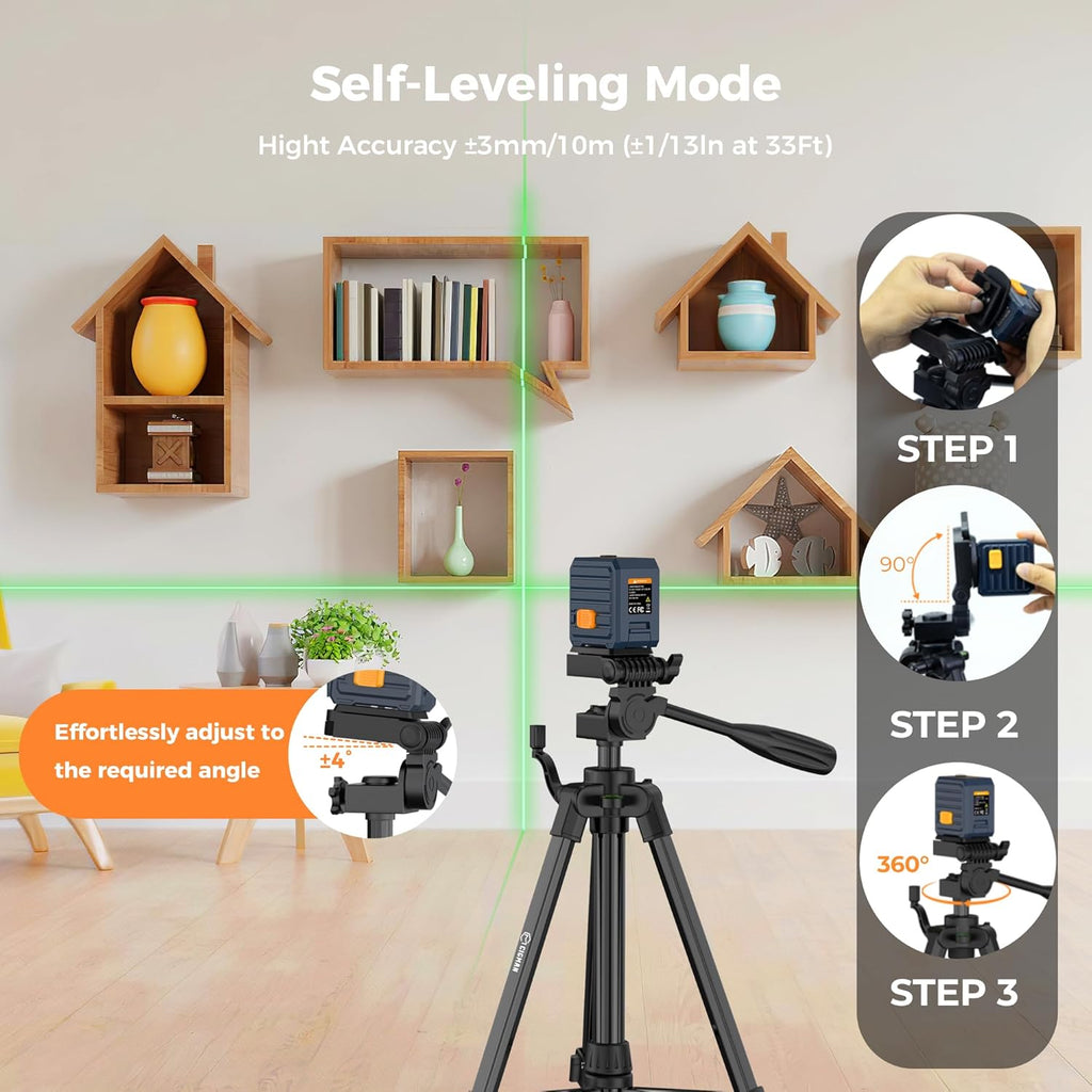 Laser Level with Tripod, 100Ft Self-Leveling Line Laser with 4 Brightness | 36.6 inch Tripod, IP54 Waterproof, Manual