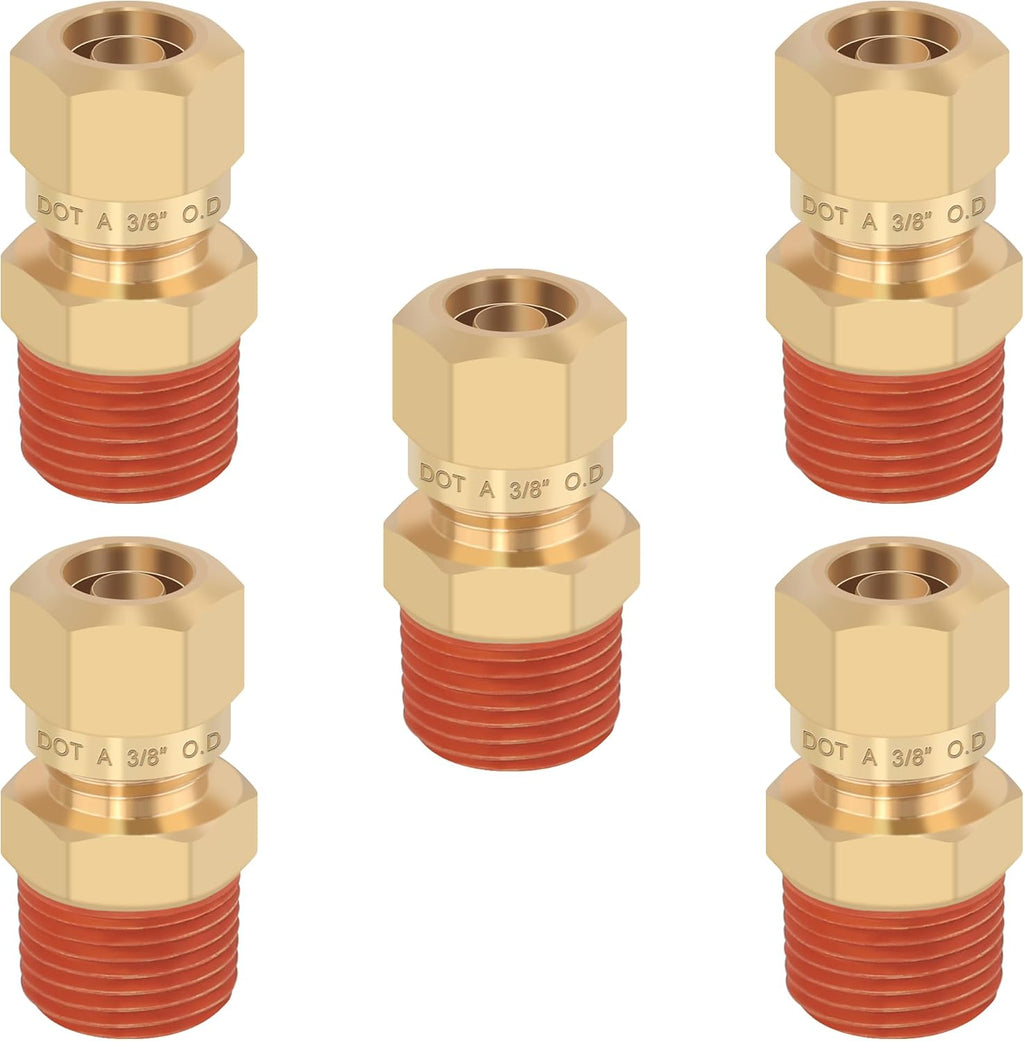 5PCS Brass DOT 3/8" Tube x 3/8"NPT Compression Union Nylon Tubing
