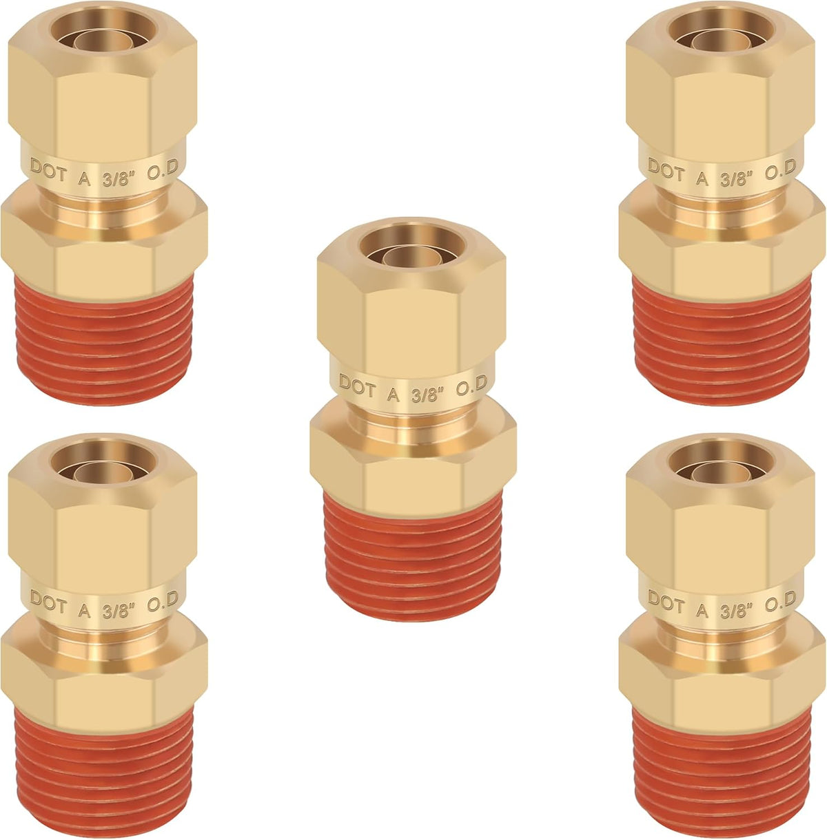 5PCS Brass DOT 3/8" Tube x 3/8"NPT Compression Union Nylon Tubing