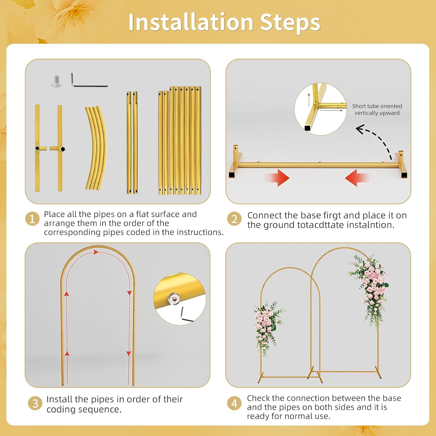 7.2FT Gold Arch Backdrop Stand, Metal Wedding Arch Frame for Ceremony, Balloon Arch Stand for Party, Birthday, Bridal