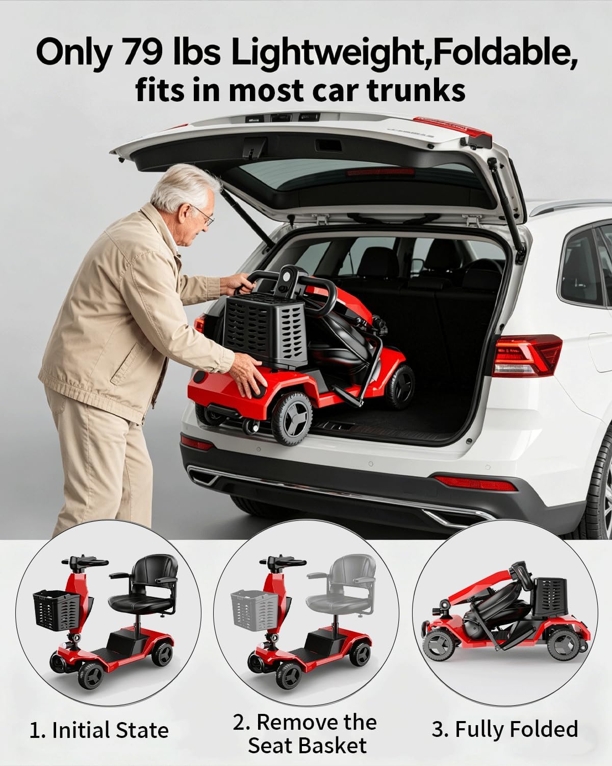 4-Wheel Foldable Mobility Scooter for Adults & Seniors,300W Motor