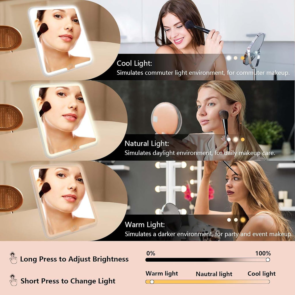 Travel Makeup Bag with LED Mirror Travel Makeup Organizer with 3 Lighted Settings, Adjustable Dividers and Makeup
