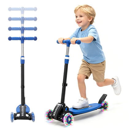 Kick Scooter for Kids 2-7 Age， Light up 3 Wheels Kick Scooter, Heavy Duty Folding Lean-to-Steer Scooters with 3