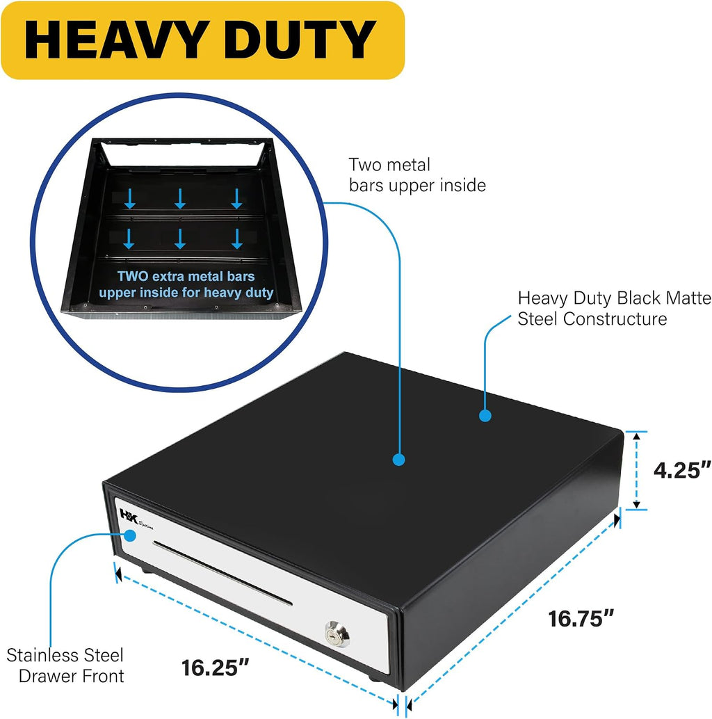 16inch "Stainless Steel" Front Heavy Duty Black POS Cash Drawer with 5Bill/5Coin