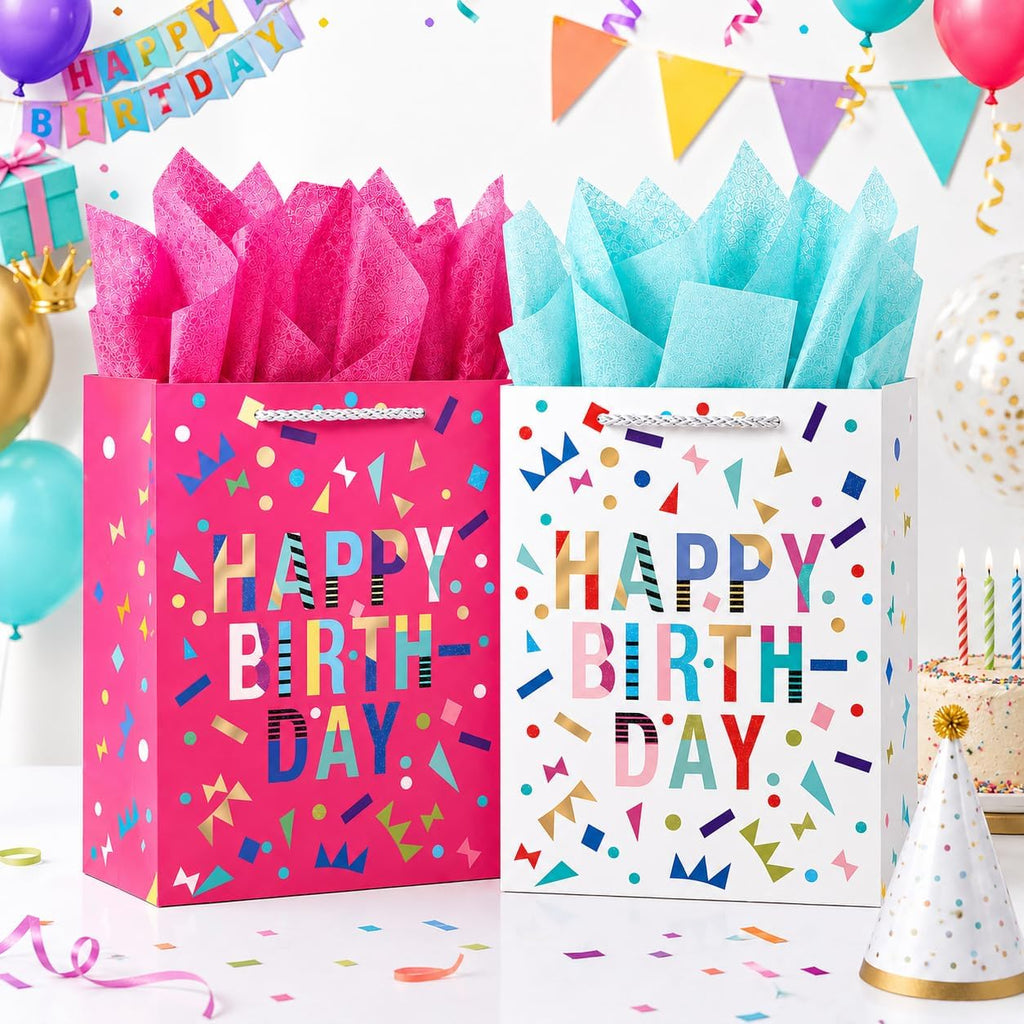 Extra Large Birthday Gift Bags, 2 Pack, 16.5 x 6 x 12 Inch