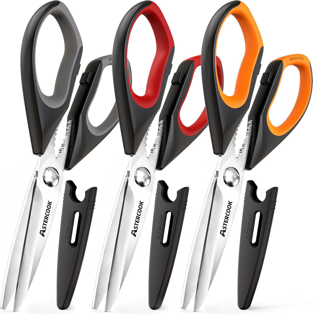 Kitchen Scissors 3 Pack, Heavy Duty All Purpose Kitchen Shears for Food and Packaging, Stainless Steel Food Scissors