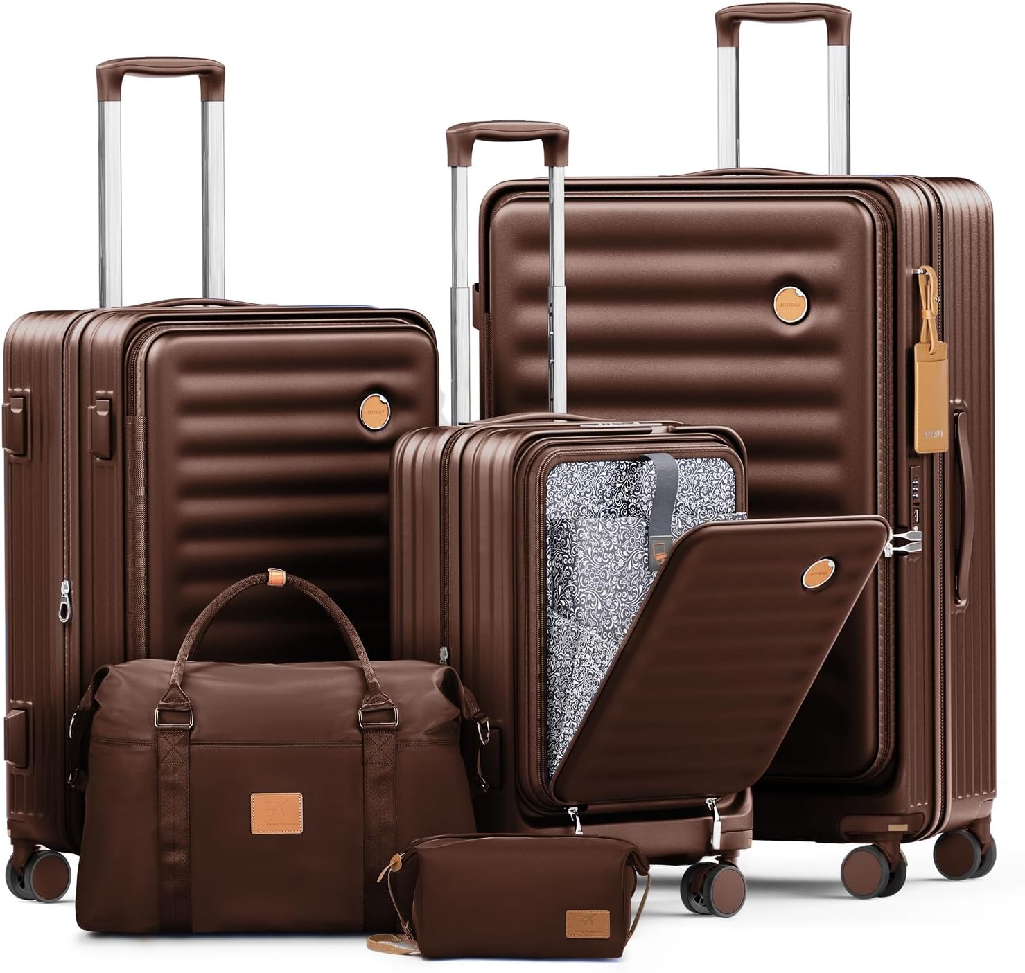 Luggage Sets 5 Piece with Front Pocket, Expandable Top Opening Suitcase Set, PC Hardside Carry on Suitcase with