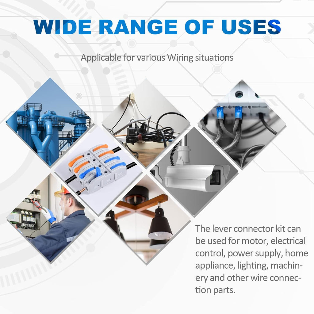Lever Wire Connectors, HTCELLE 60-Piece Quick Connect Electrical Splicing Kit for Compact Inline Terminals - 28-12
