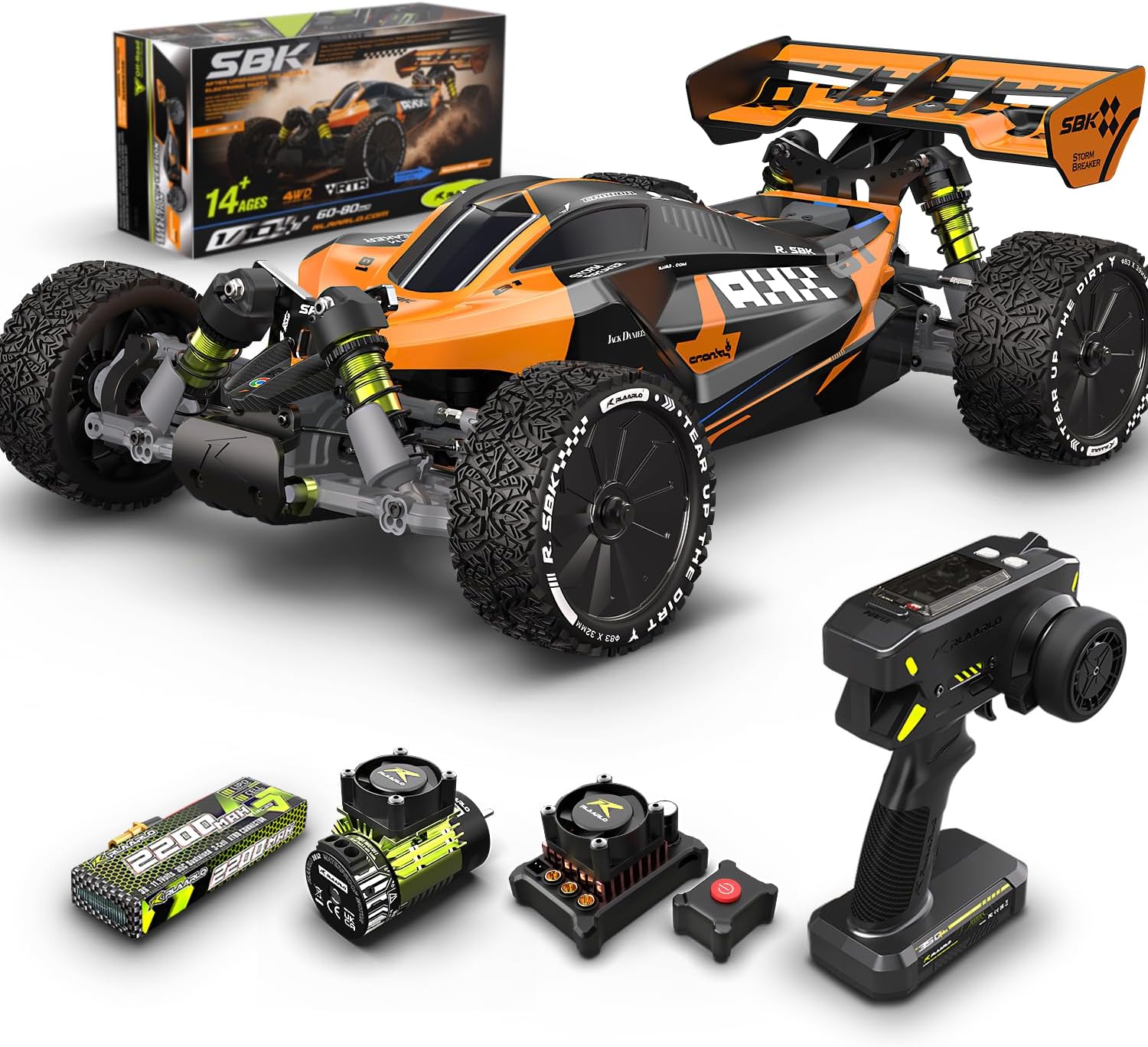 1/10 Brushless RC Cars, 40+ mph Max, 4X4 RTR Off-Road Buggy | RLAARLO SBK10 Remote Control car for Boys and Adults