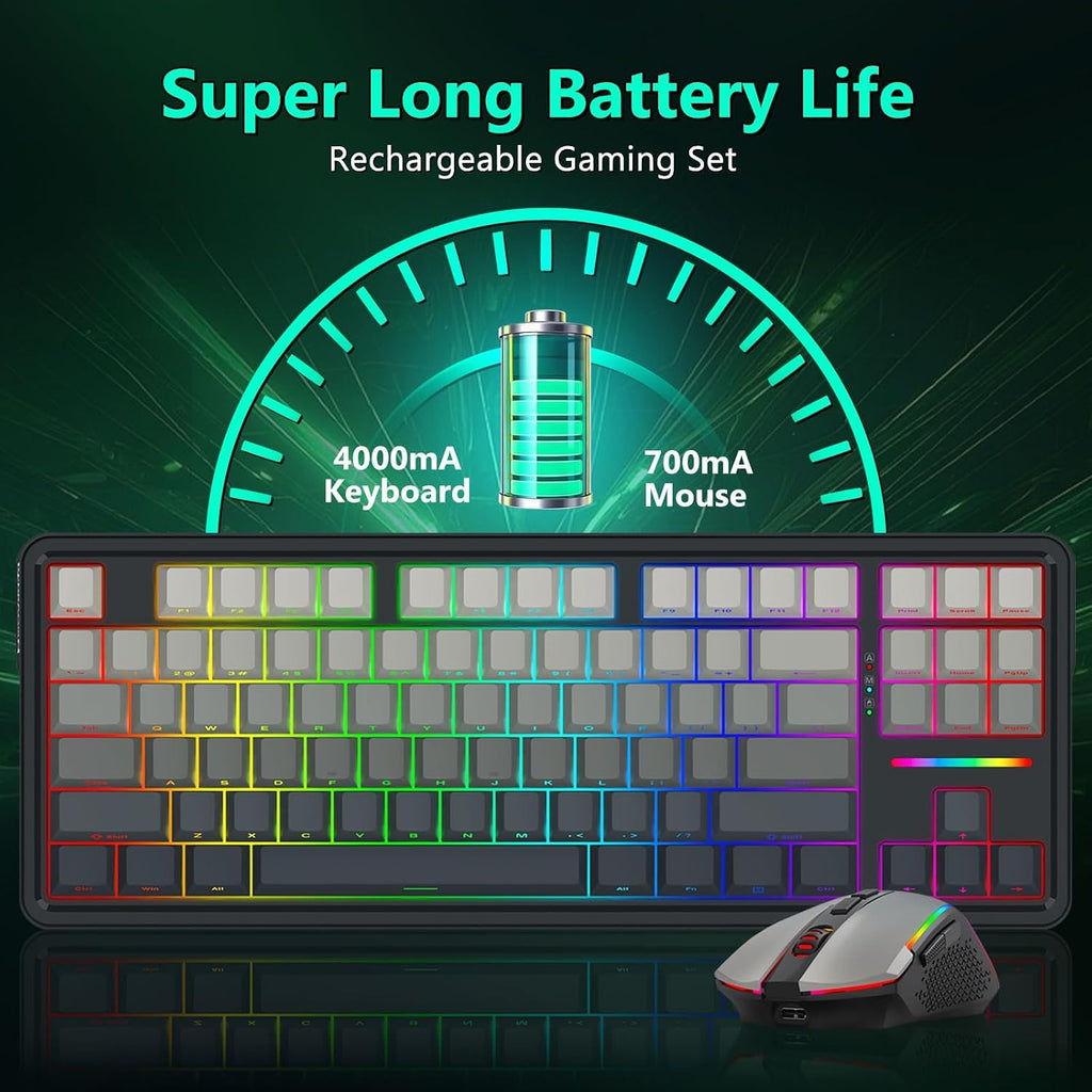 Wireless Mechanical Keyboard and Mouse Combo, RGB Backlit, Black | Bluetooth/2.4Ghz/USB-C Wired, TKL Creamy Gaming