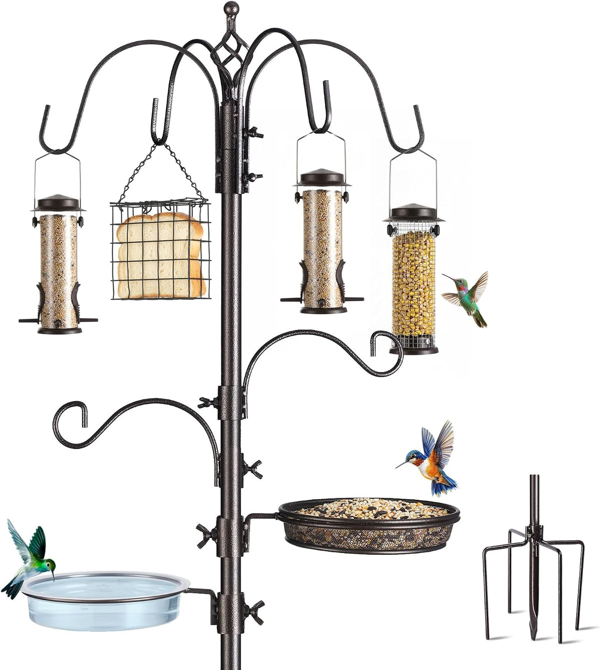 Bird Feeding Station Kit, 94-Inch, 6-Hook Metal Bird Feeder Pole