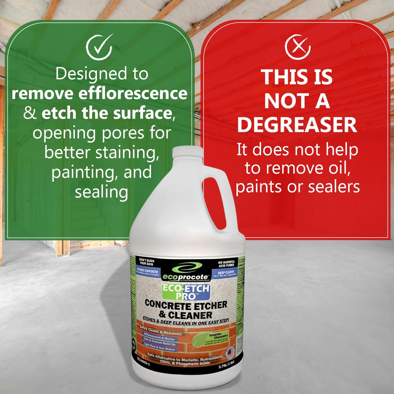 Eco Etch Pro Concrete Cleaner & Etcher Dissolver, Non-Toxic & Safe,1 Gallon | Efflorescence, Rust & Dirt Remover from