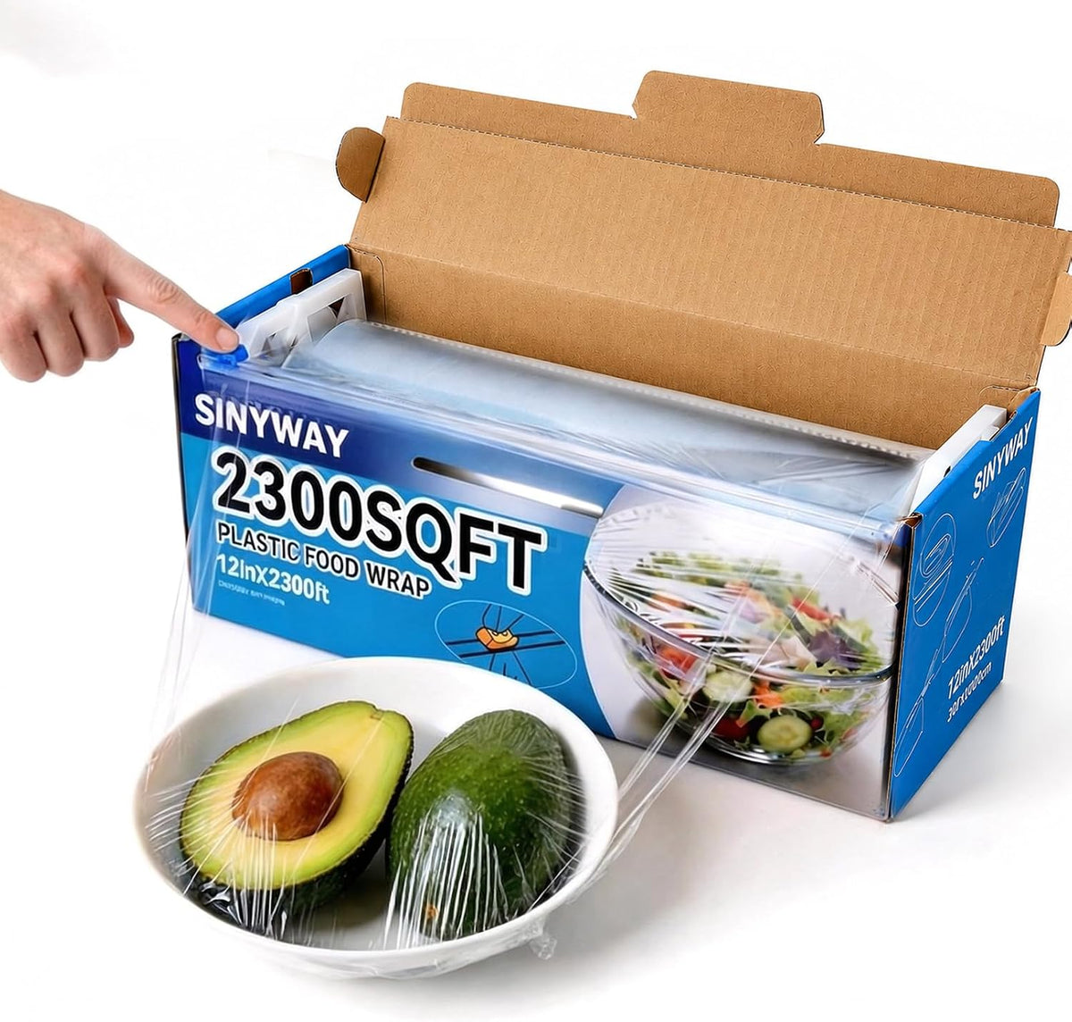 12" x 2300 SqFt Plastic Wrap with Slide Cutter, Cling Wrap for Kitchen