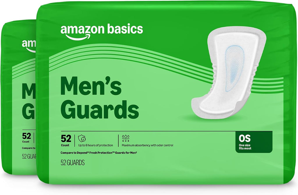 Men's Incontinence Guards, Maximum Absorbency, Moisture-Wicking with Odor Protection, One Size Fits Most, 104 Count