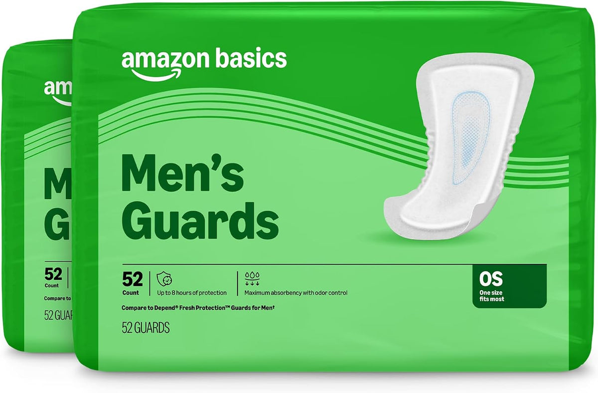 Men's Incontinence Guards, Maximum Absorbency, Moisture-Wicking with Odor Protection, One Size Fits Most, 104 Count