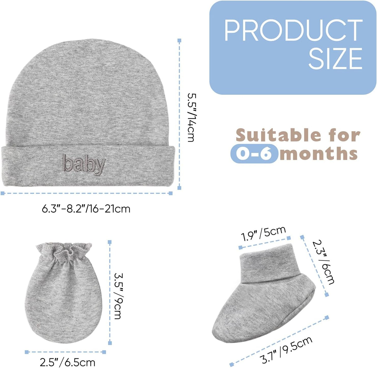 BQUBO Newborn Baby Hat Mittens Socks Set Infant Cotton Beanie Gloves Thick Warm Socks for 0-6 Months Boys Girls