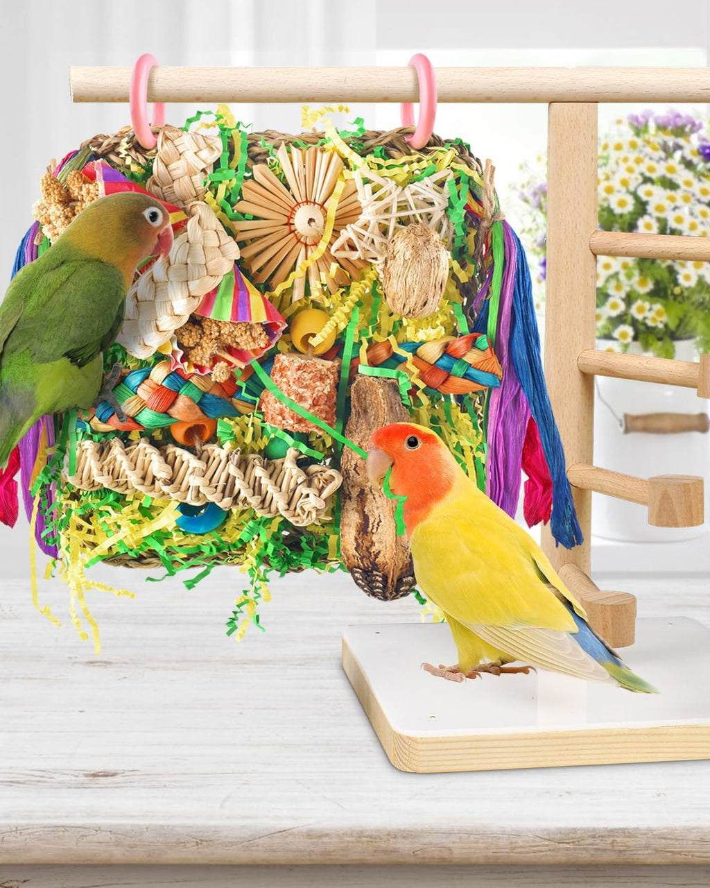Bird Toys, Parrot Toys Foraging Swing Mat Parrot Cage Hanging Toys Birds Grass Mat Climbing Wall with Seagrass, Birds