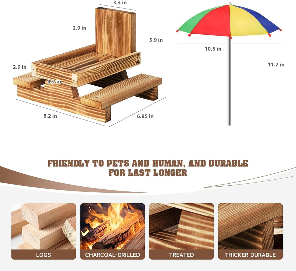 Gnodary Squirrel Feeder with Umbrella, Squirrel Feeders for Outside, Squirrel Picnic Table Feeder - Chipmunk Feeder