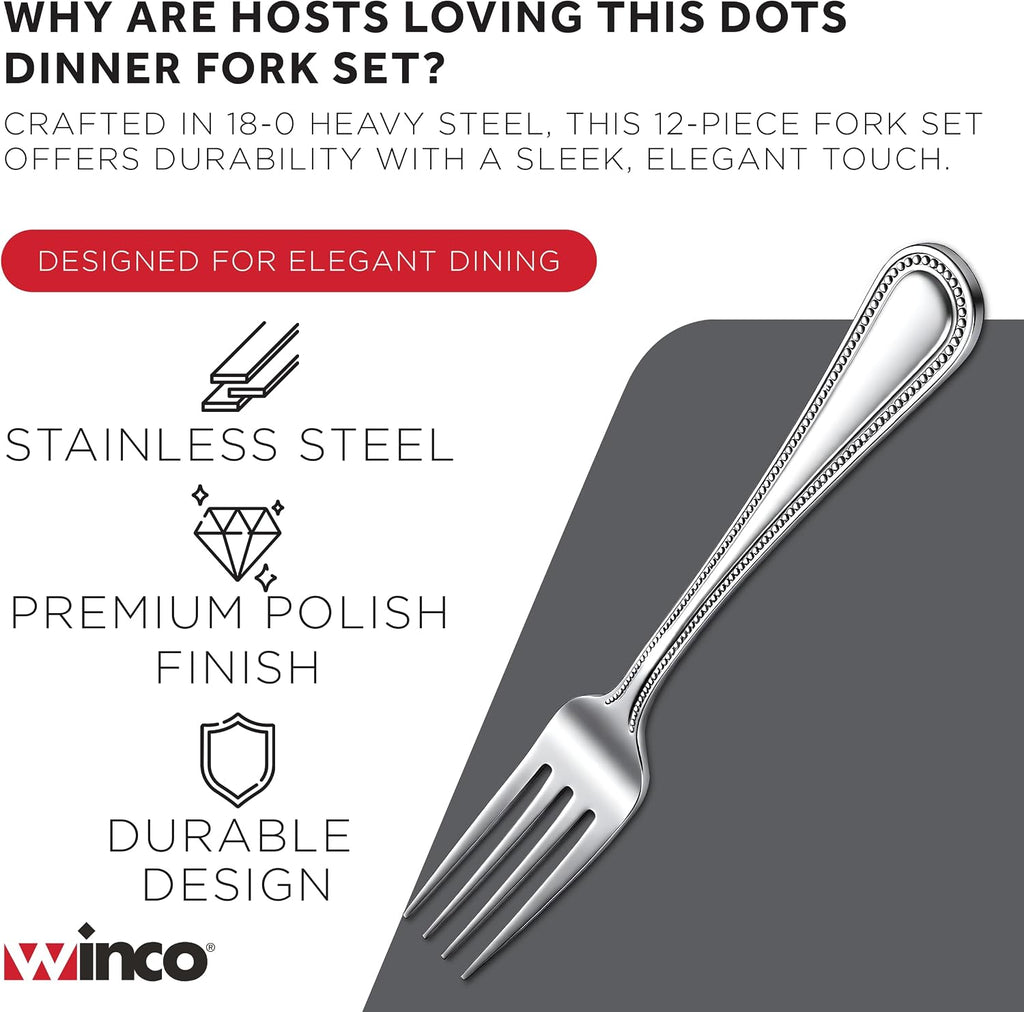 12-Piece Dots Dinner Fork Set, 18-0 Stainless Steel,Silver