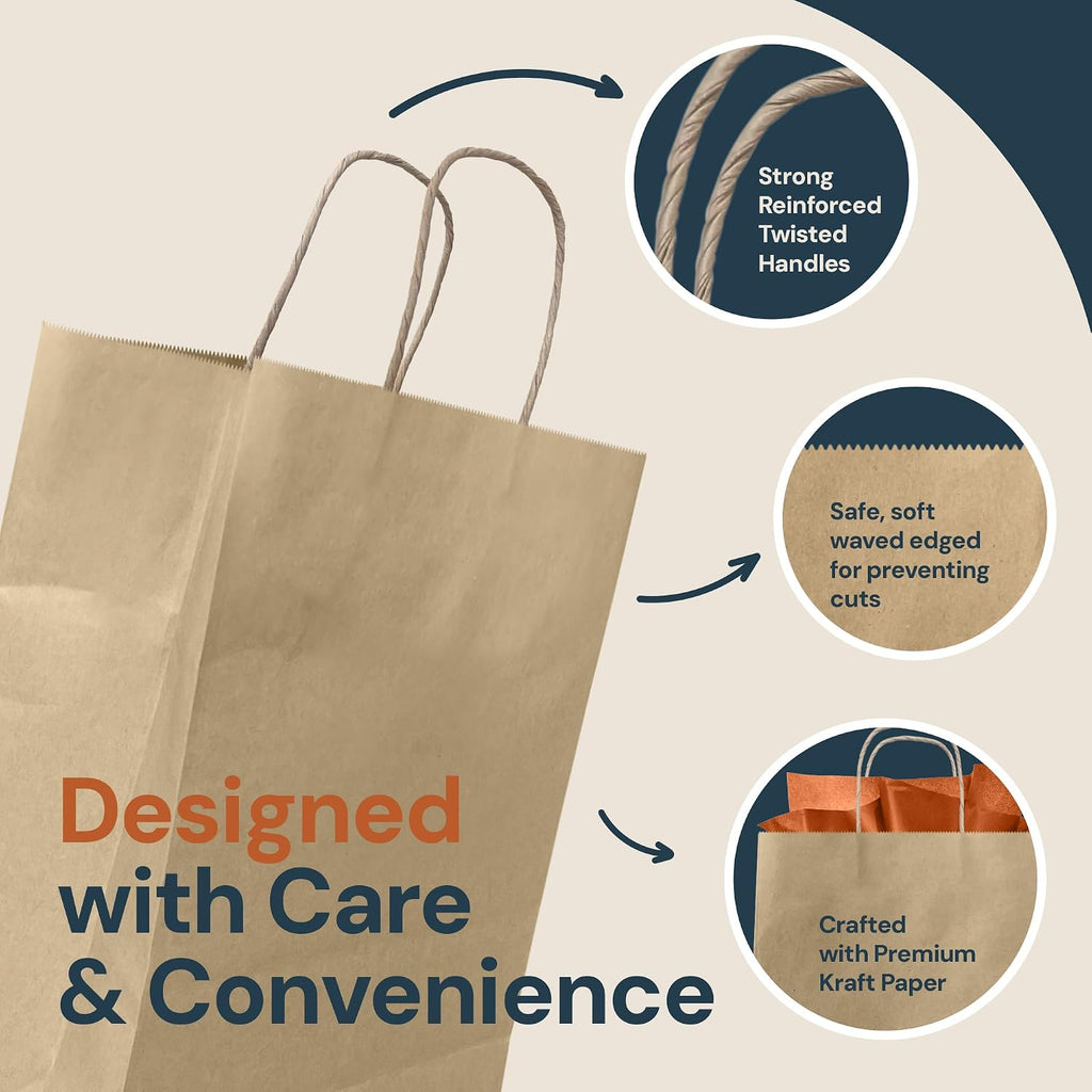 10x5x13 in. Brown Paper Bags with Handles | 110 Pack Bulk