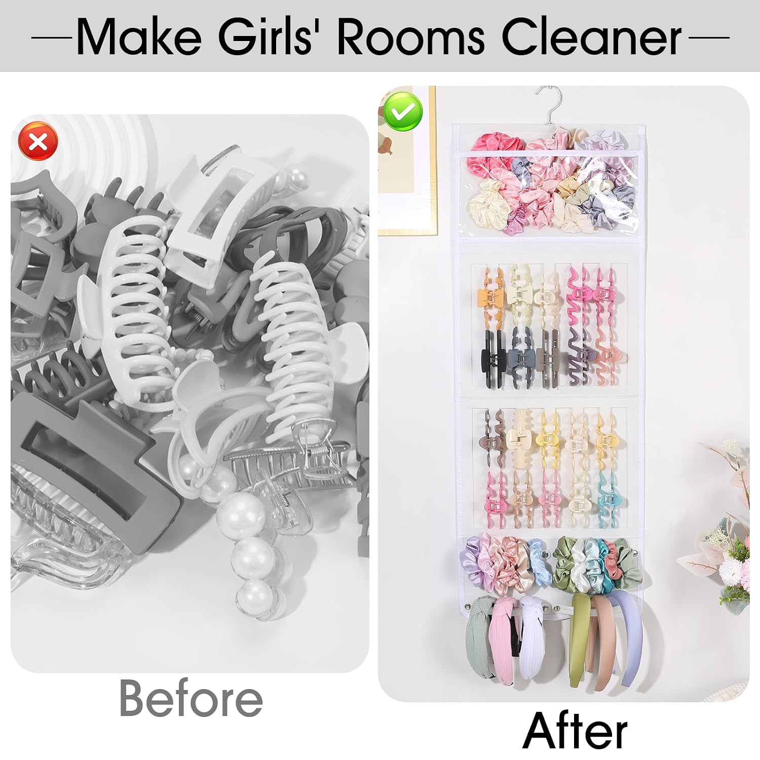 Hair Claw Clip Organizer, Large Transparent Bag for Scrunchies Holder and Hair Ties Organizer with Women Girls, Hair