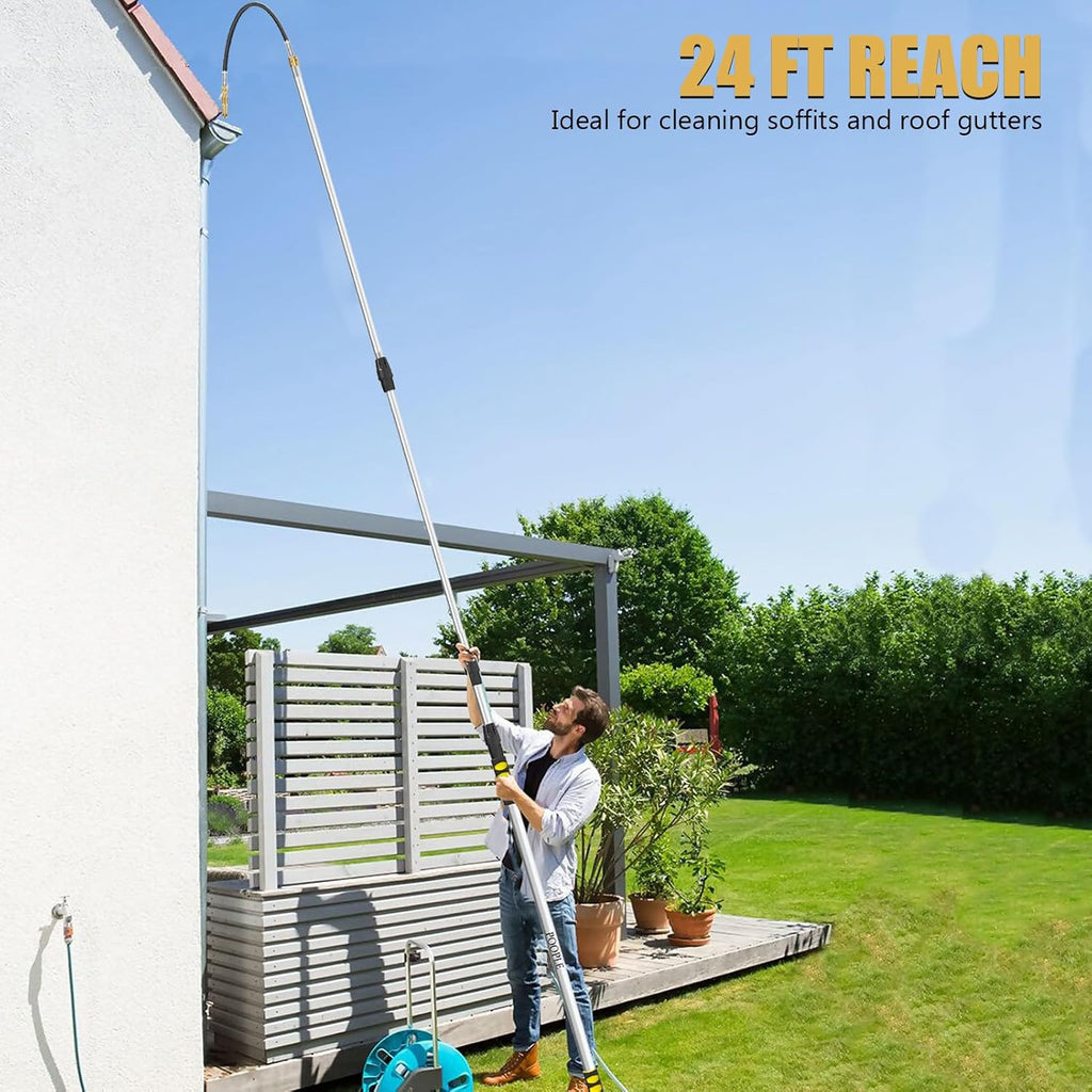 24FT Reach Gutter Cleaning Tools from The Ground, Telescopic Rain Gutter Cleaner Tools, Gutters Cleaning Pole with