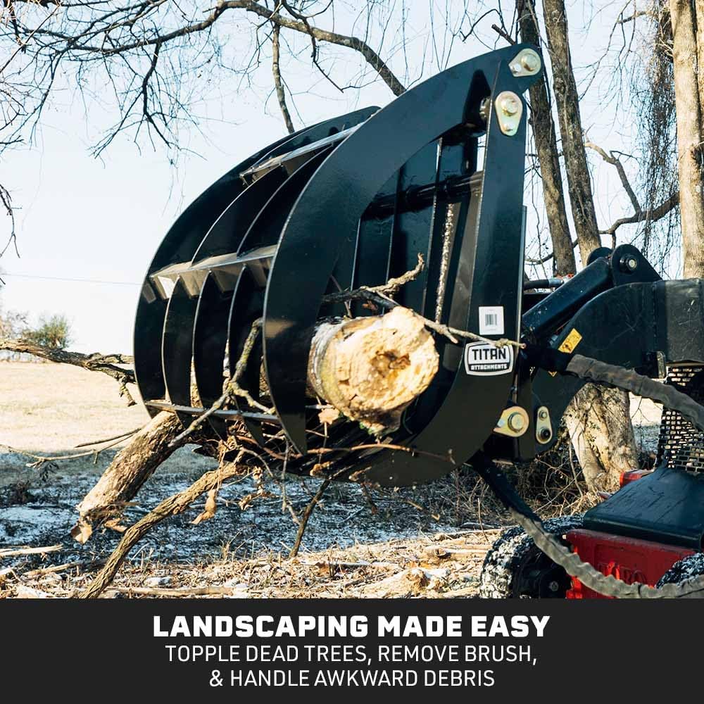 34" Clamshell Root Grapple Rake Attachment, Fits Mini Skid Steer Quick Tach Mounting System, Twin 3,000 PSI Cylinders