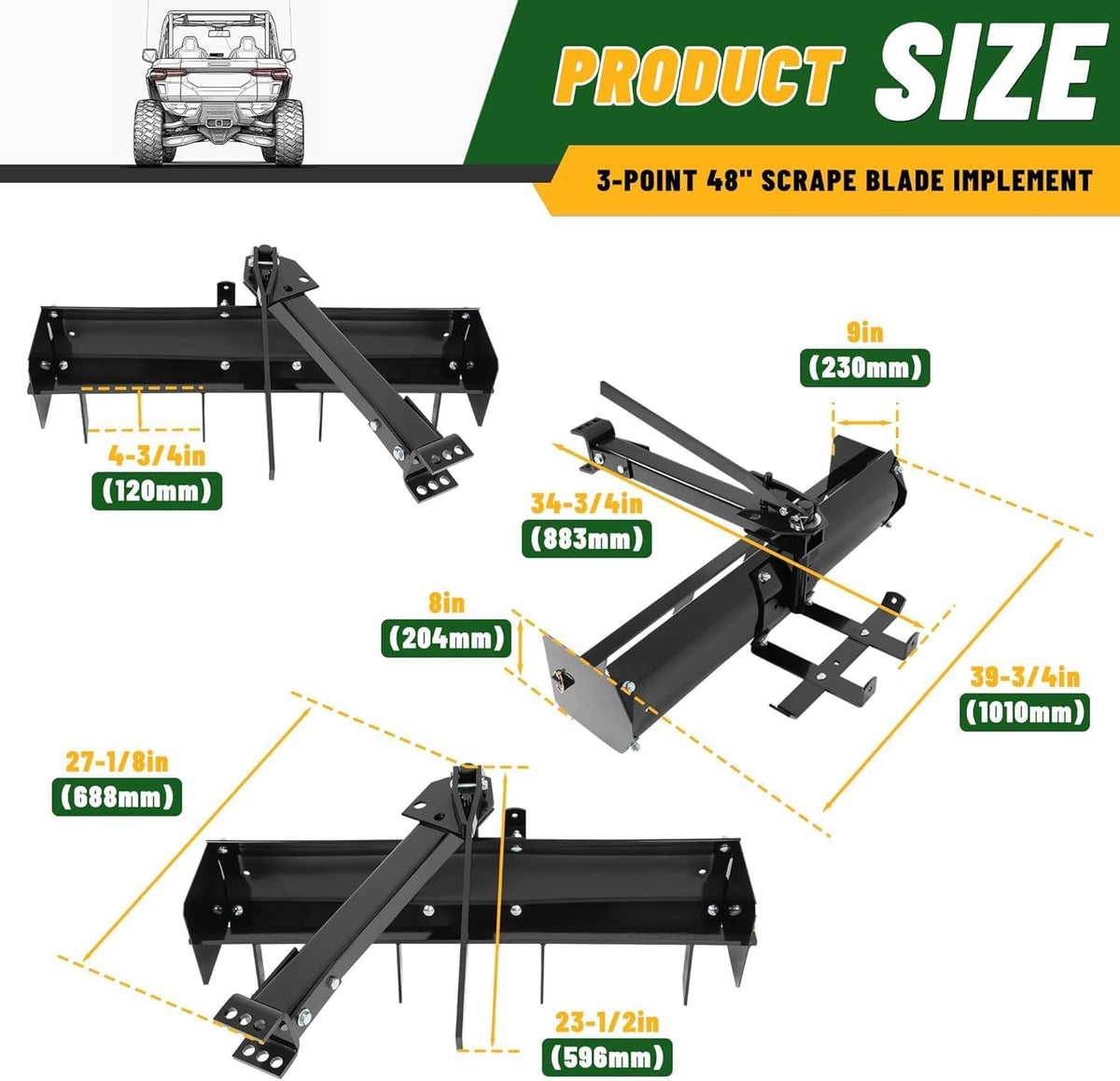 39.75" Box Scraper Compatible with ATV UTV Grader Lawn Tractor Attachments w/Adjustable Blade Sleeve Hitch Tow Behind
