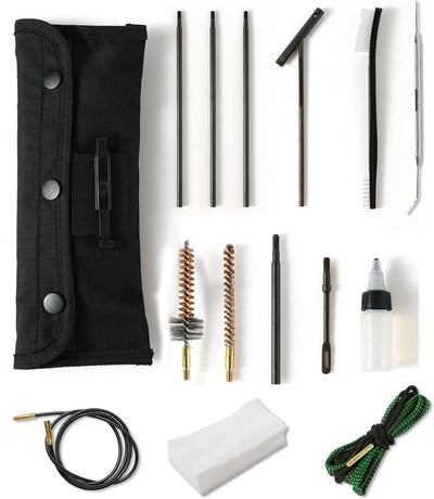 Rifle Gun Cleaning Kit Set for 5.56mm .223 22LR .22 Cal CLP Brushes Snakes Tools Caliber & Carry Pouch