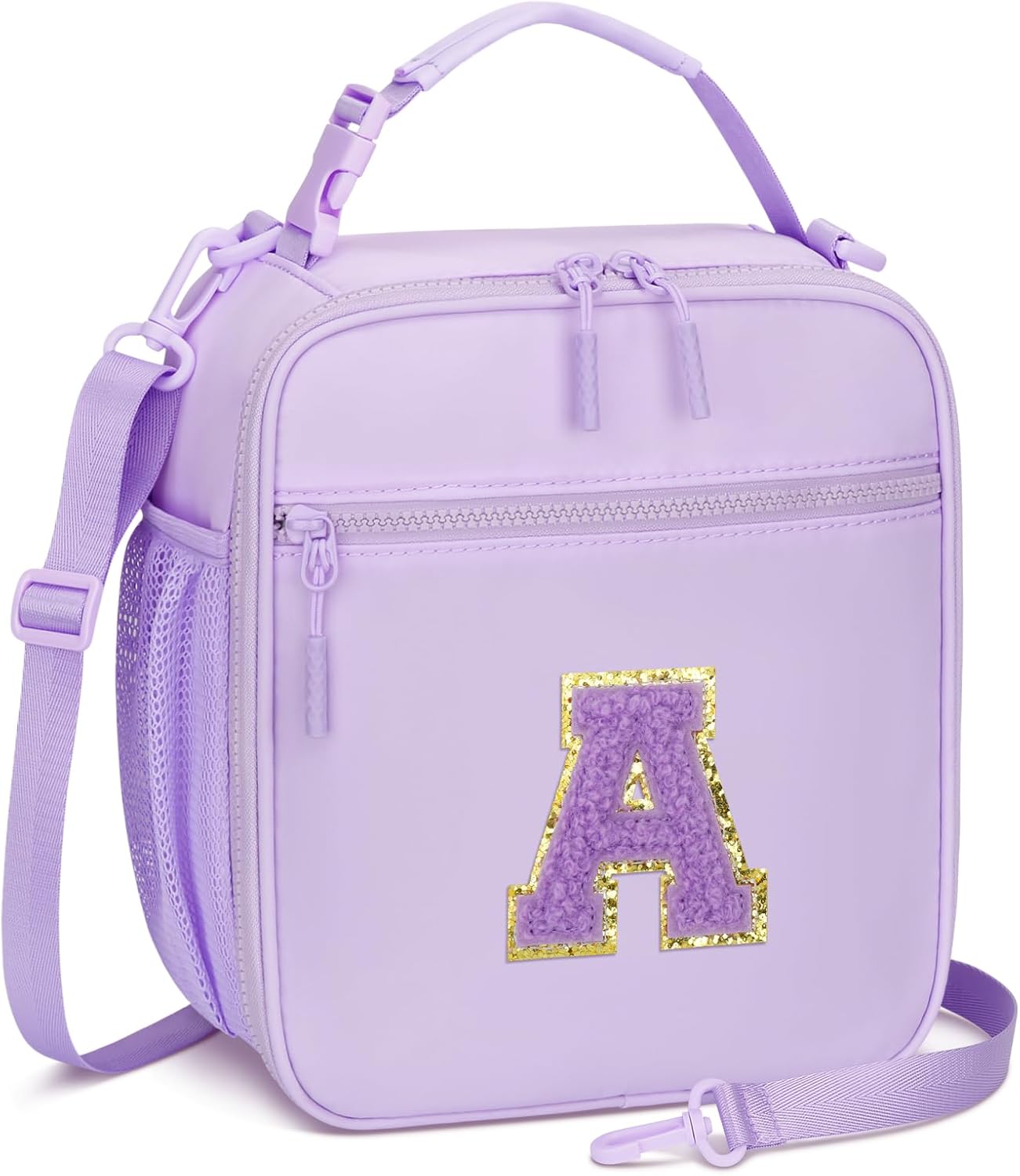 Initial Insulated Lunch Bag for Girls Kids, Back to School Gift, Reusable Leak-proof Lunch Box with Adjustable Strap