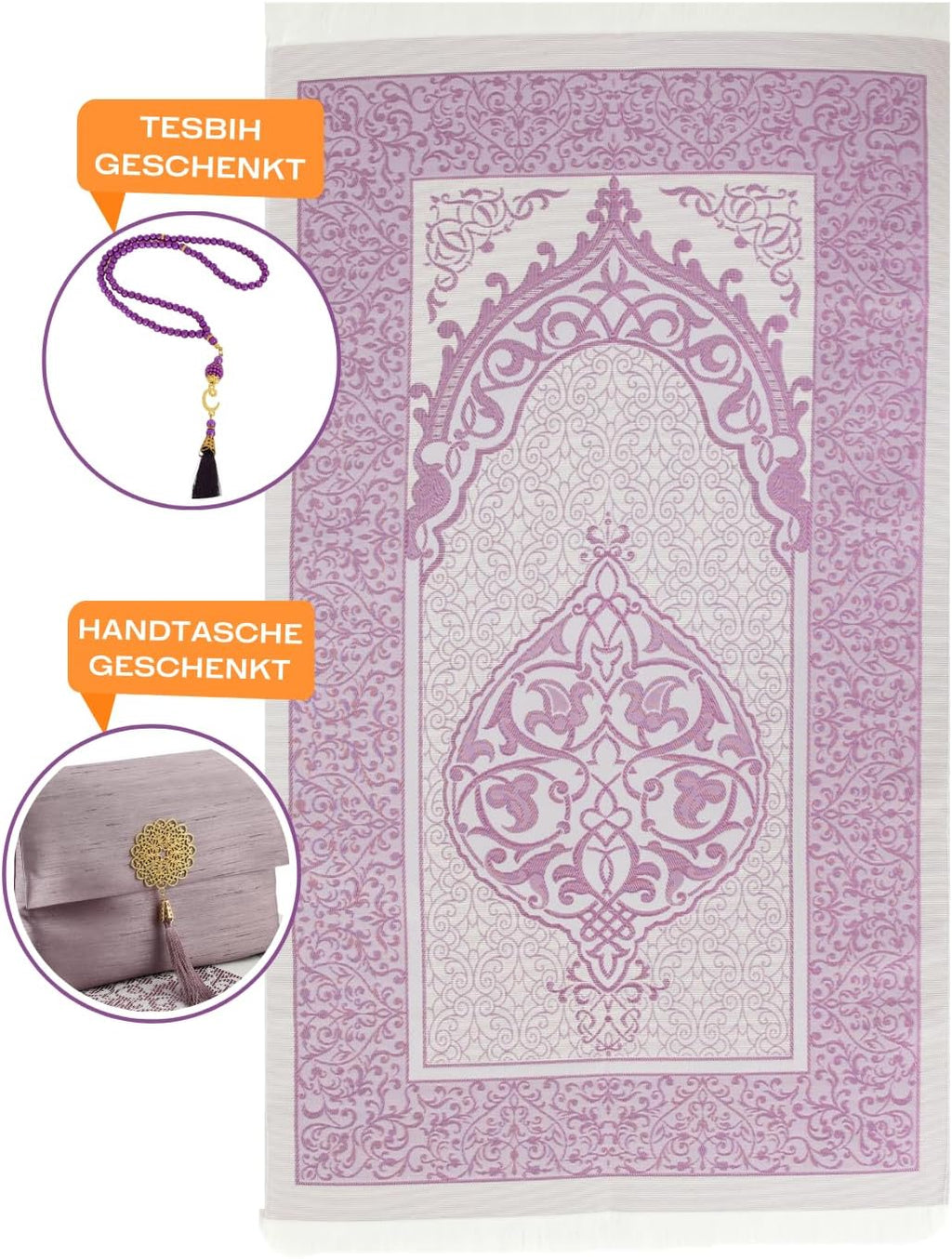 Muslim Prayer Rug with Tasbih and Portable Bag, Muslim Gift for Women Men, Mubarak Islamic Box, Soft Mat Islam Gifts