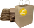 55 Pack Paper Bags with Handles | Kraft Brown