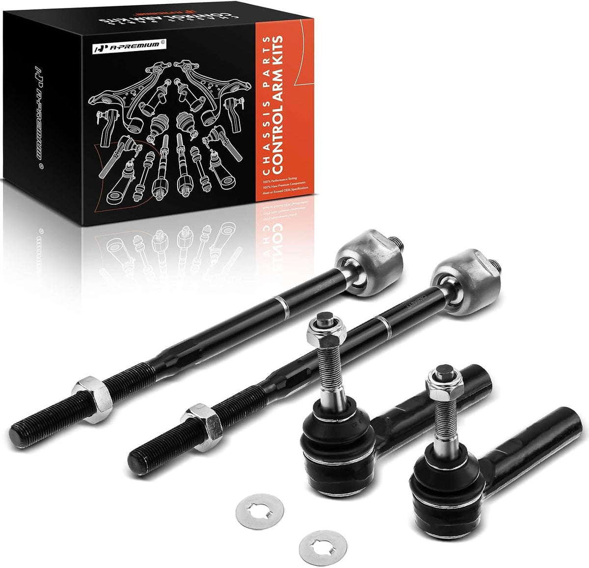 A-Premium Front Inner & Outer Tie Rod End Kit - Fix Uneven Tire Wear