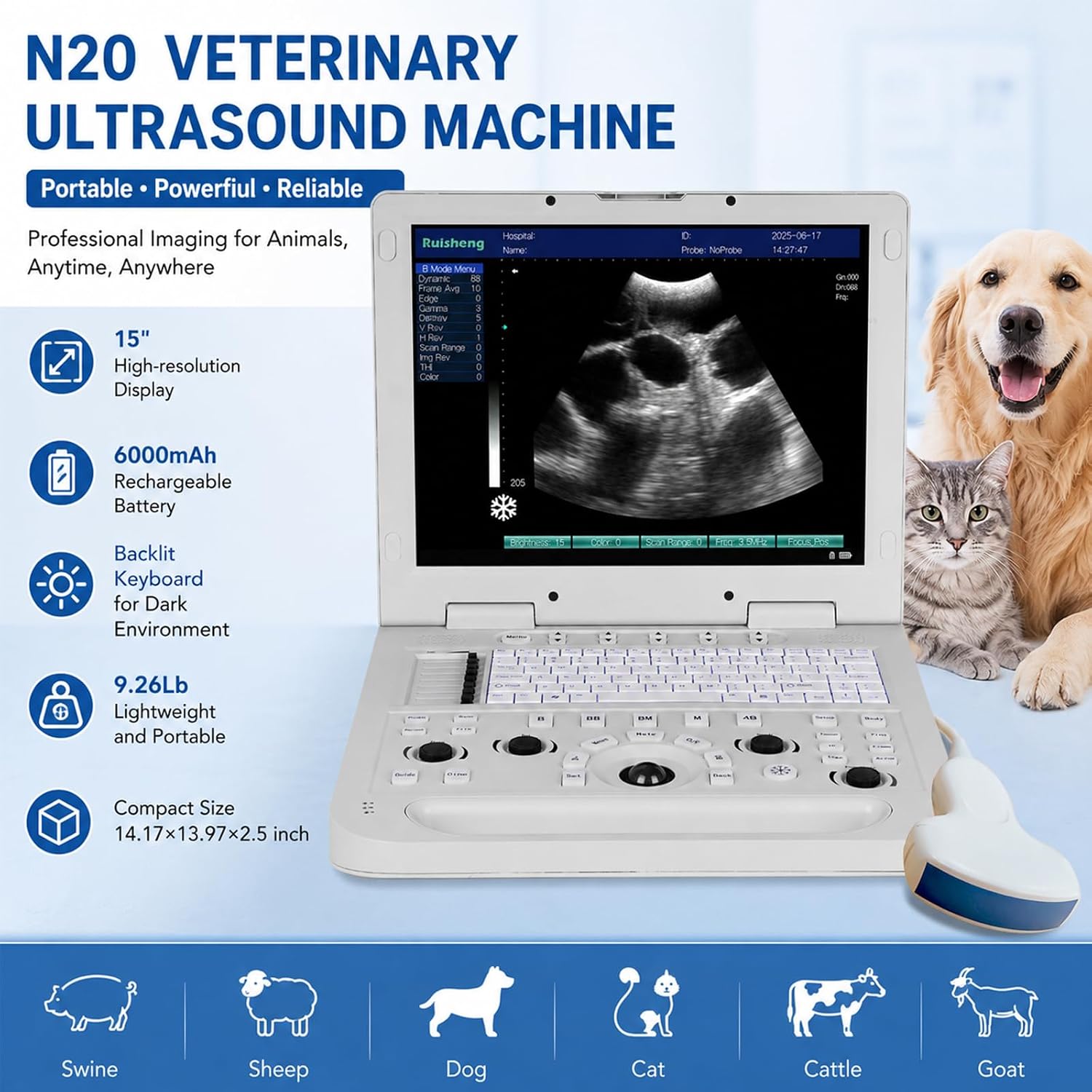 N20+3.5MHz Convex Probe Protable Laptop Veterinary Ultrasound Machine
