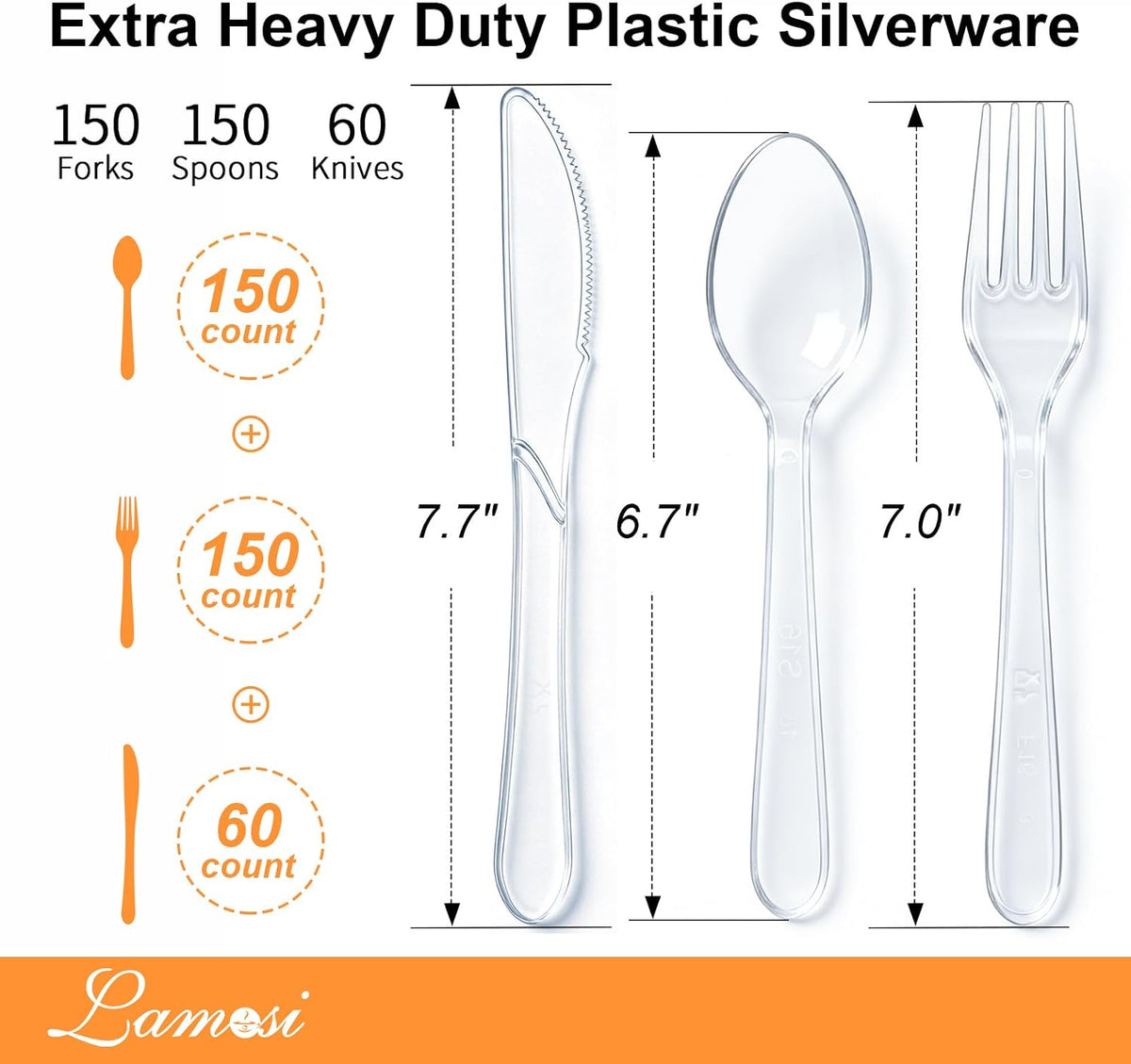 360 Count Extra Heavy Duty Clear Plastic Forks, Spoons, Knives