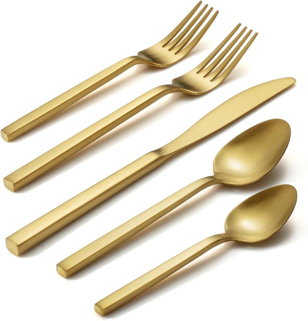 Cube Gold 20-Piece Forged Stainless Steel Matte Flatware Set for 4