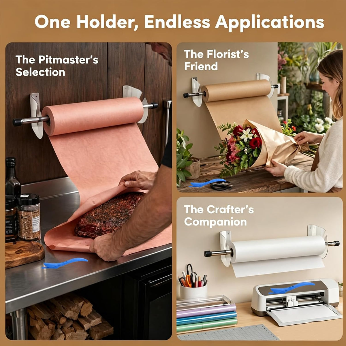 Wrapping Paper wall Mount, Kraft Paper roll Dispenser, Vinyl roll Holder