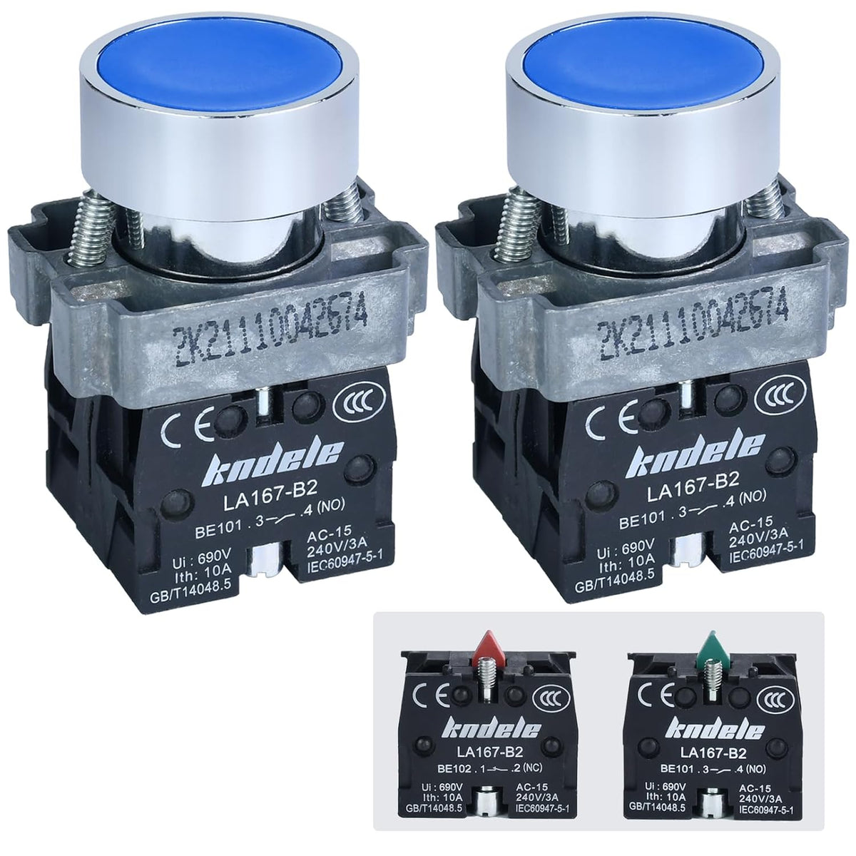 2Pcs 10Amp 22MM Momentary Push Button Switch Blue 1NO 1NC SPDT Metal Button IP65 Waterproof 7/8" Hole