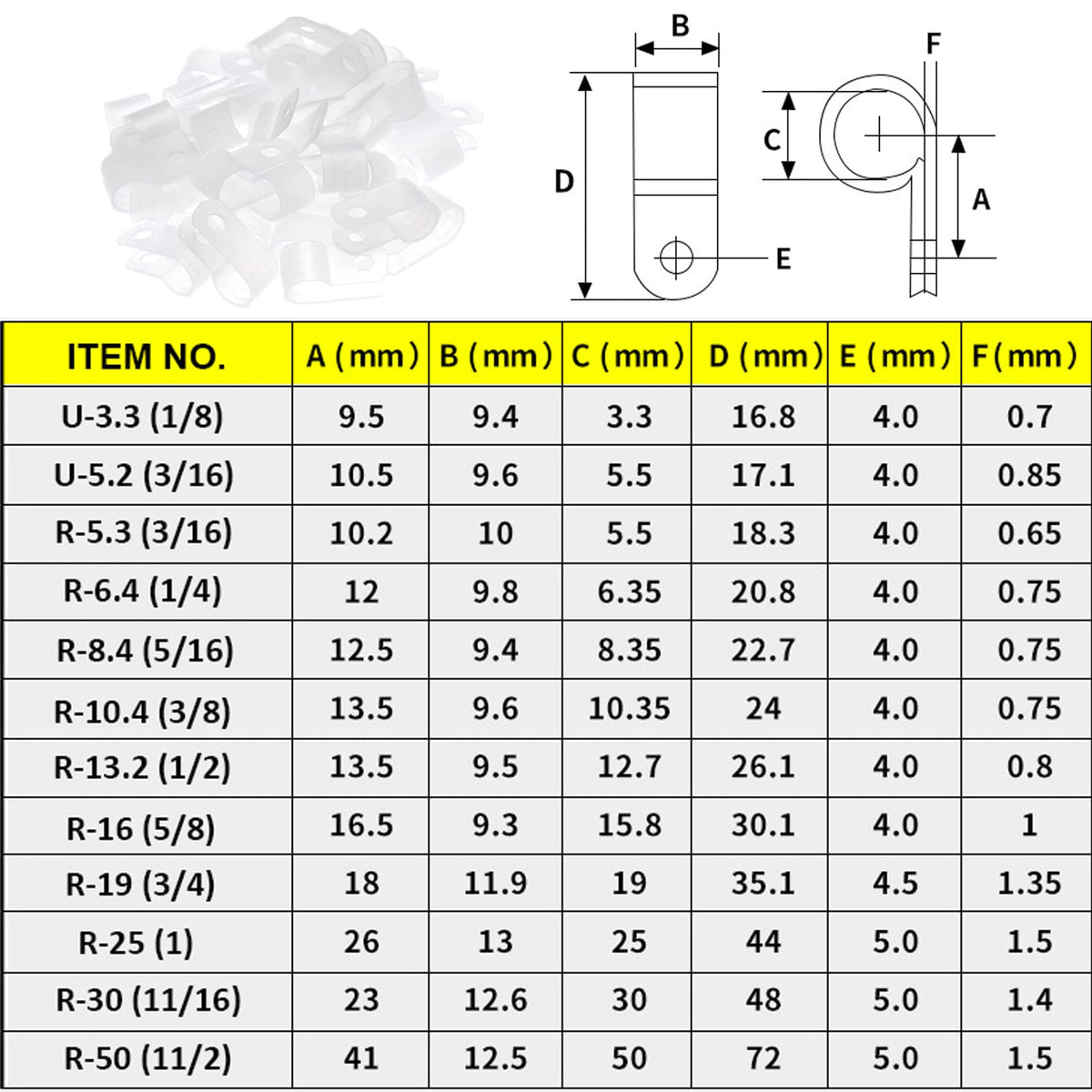 Teansic 200Pcs White Nylon U-Type Cable Clamps, 1/8 Inch Wire Organizer