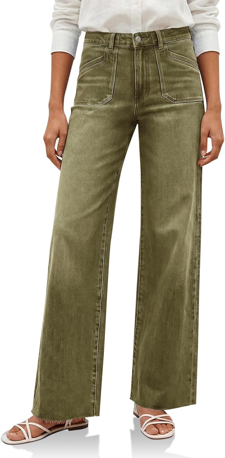 Womens Wide Leg High Waisted Jeans Stretchy Straight Denim Pants
