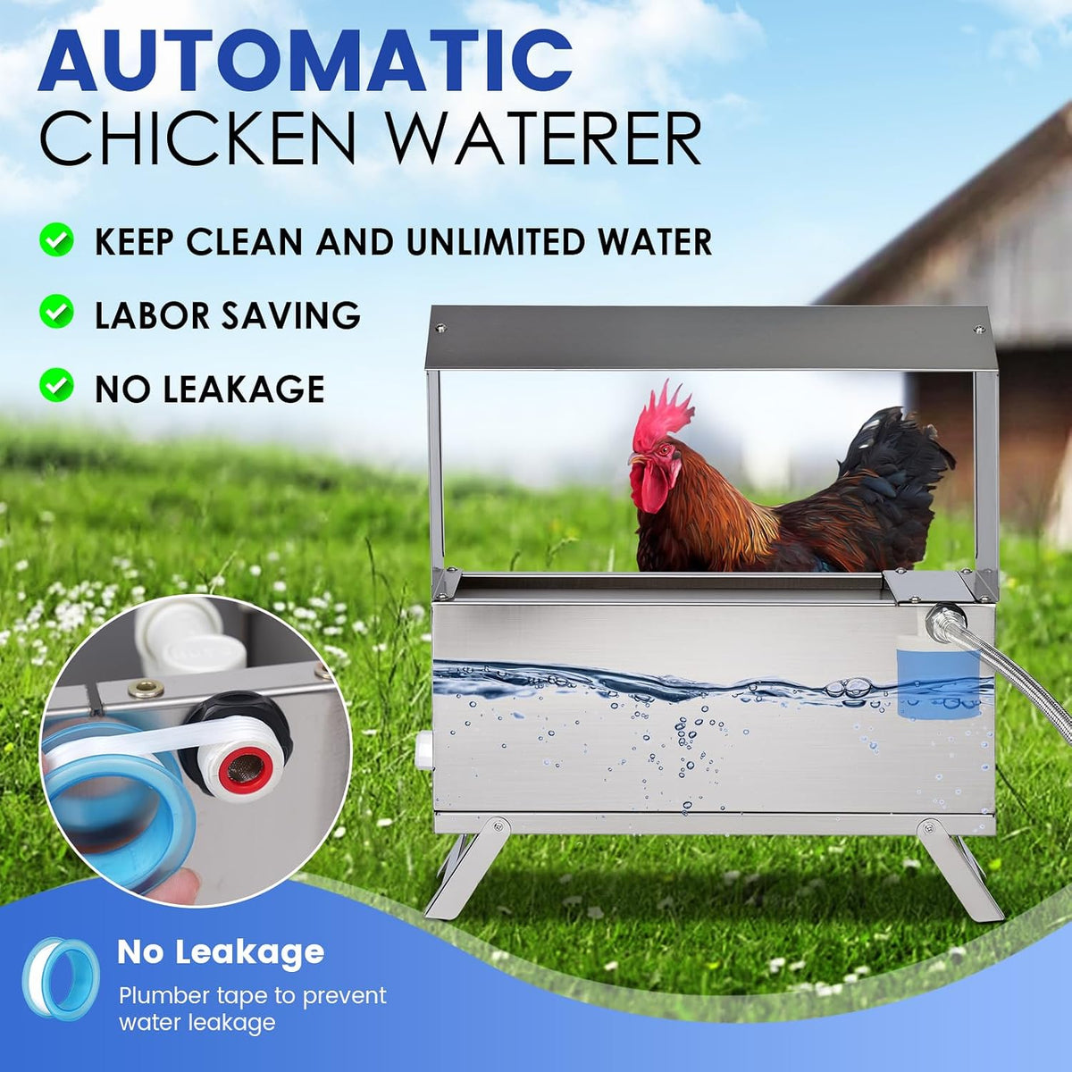 1.6 Gal Automatic Chicken Waterer with Float Valve Kit and Bottom Bracket