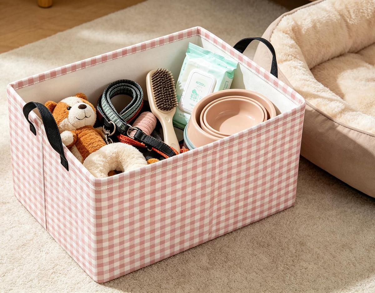 Rectangle Storage Bin,Gift Basket,Room Decor(Little Pink Grid)