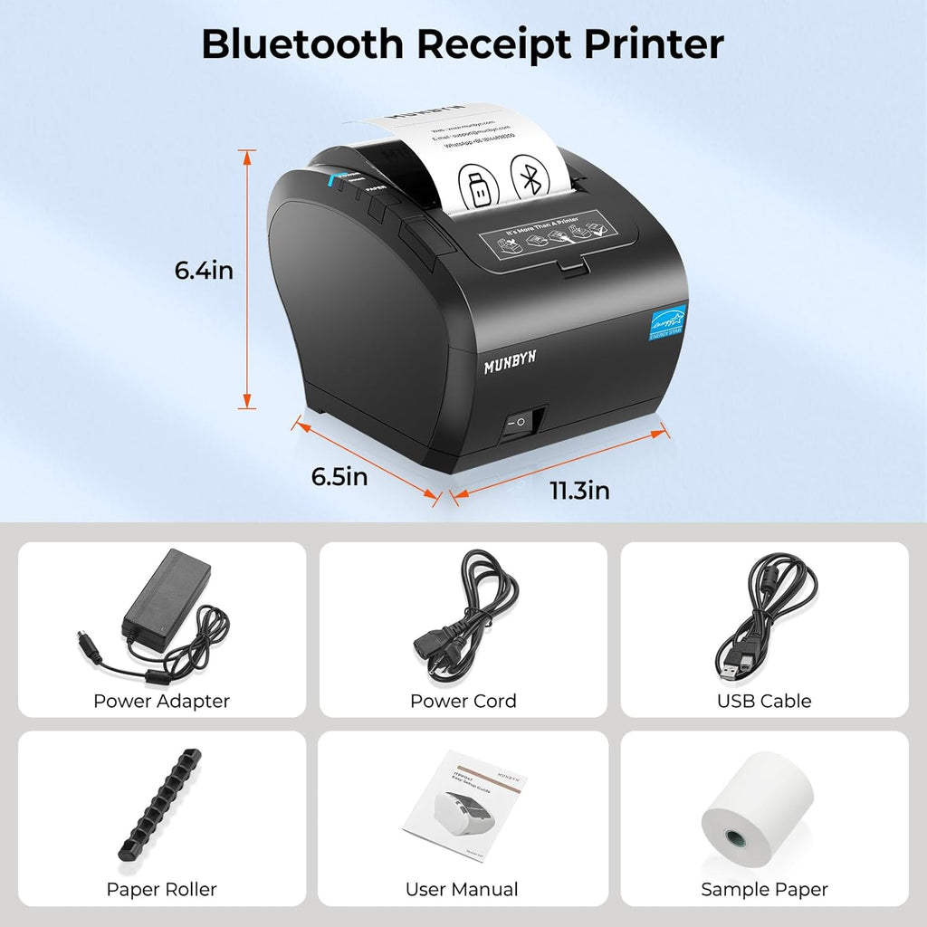 Bluetooth Thermal Receipt Printer 80mm White USB Serial Ethernet | Compatible with Android Windows PC and iOS, does
