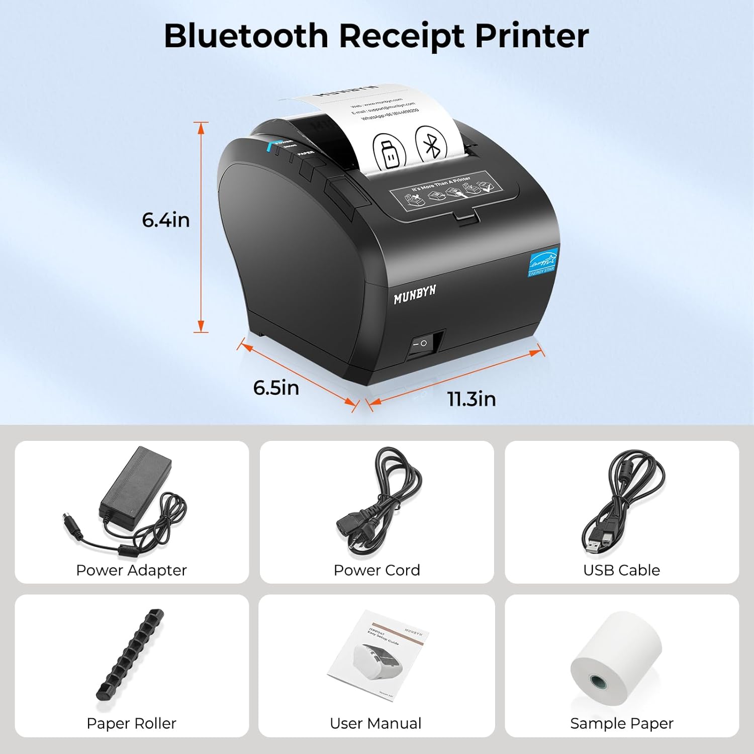 Bluetooth Thermal Receipt Printer 80mm White USB Serial Ethernet | Compatible with Android Windows PC and iOS, does