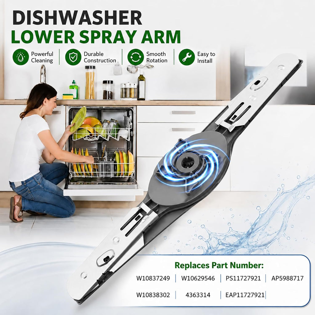 W10837249 Dishwasher Lower Spray Arm Replacement for Whirlpool Dishwasher