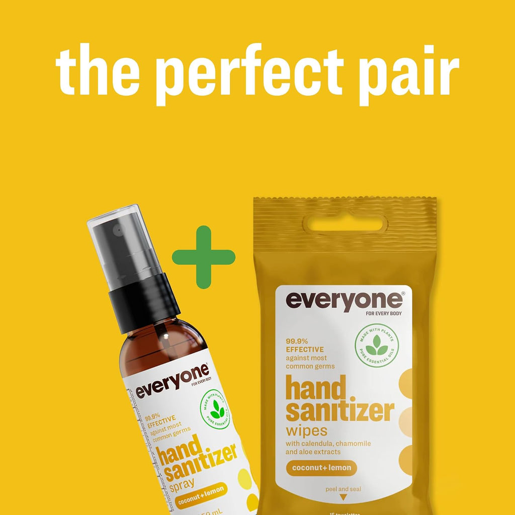 Everyone Hand Sanitizer Wipes, 15 Wipes (Pack of 6), Coconut and Lemon, Made with Sugarcane Derived Alcohol with